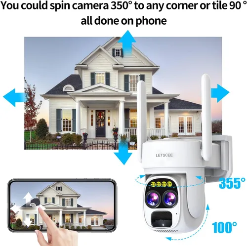 Vista 7 de LETSCEE Cámaras de seguridad inalámbricas para exteriores con energía solar para seguridad del hogar, vista de 360° exterior, detección de Paquete