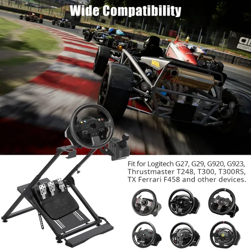 Vista 2 de Garvee Soporte de rueda para juegos de conducción con cambio de cambio compatible con Logitech G25G27G29G920 Thrustmaster, soporte de volante