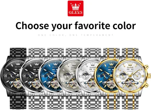 Vista 5 de OLEVS Automatic Watches for Men Luxury Skeleton Multi-Function Mechanical Watch Self Winding Date Waterproof Luminous Mens Watch