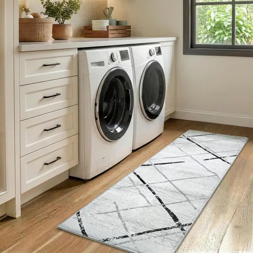 Vista 201 de jinchan Alfombra marroquí de pasillo 2x6 - Alfombra de pasillo lavable a máquina para cocina, alfombra moderna geométrica suave de pelo bajo