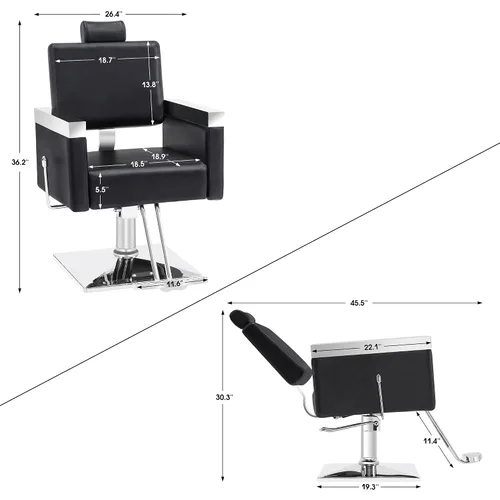 Vista 2 de BarberPub Clásico Recline Silla de peluquero hidráulica Salón Spa Silla de peluquería Equipo de belleza de peluquería 3018 (negro)