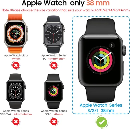 Vista 2 de Diruite Juego de 2 fundas para Apple Watch Series 3/2/1 de 38mm, protector de pantalla de vidrio templado ultradelgado de todo alrededor para iWatch
