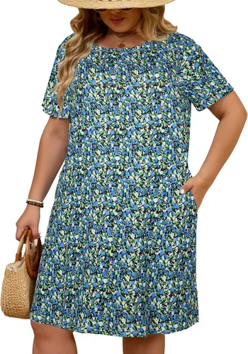 Vista 11 de Kancystore Vestido casual de verano para mujer, talla grande, con bolsillos Albaricoque