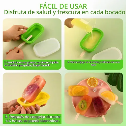 Vista 5 de WMKGG - Moldes apilables de silicona para paletas con tapas, 4 moldes para helados