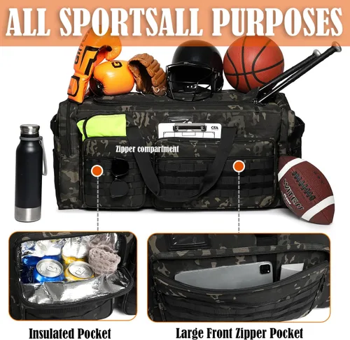 Vista 3 de Bolsa de lona extra grande de 130L para hombres, bolsa de lona resistente para viajes, bolsa grande de equipo de gimnasio deportivo para hockey