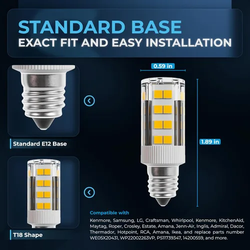 Vista 3 de BlueStars WE05X20431 Bombilla LED para tambor de secadora 3.5W 120V E12 Base de candelabro 3000K blanco cálido - Para GE Whirlpool Kenmore