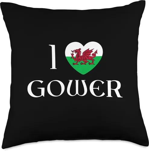 Vista 4 de I Love Gower Wales Flag Heart Dragon Welsh Throw Pillow