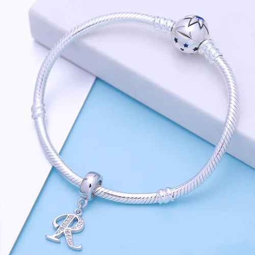 Vista 81 de ABUN Abalorio de plata de ley 925 con letra A a la Z, espaciador de inicial, con circonita cúbica transparete colgante, auténtica, para pulseras