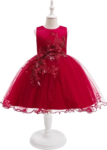 Vista 2 de Weileenice Vestido de dama de honor de encaje para niñas de flores, princesa, boda, graduación, concurso de cumpleaños, fiesta de cumpleaños, tutú