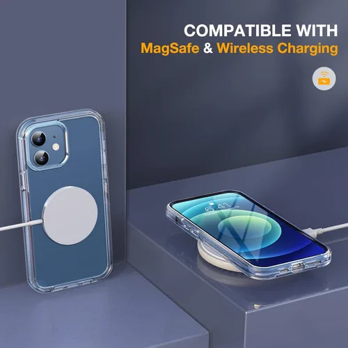 Vista 5 de Miracase Funda de Vidrio para iPhone 12/12 Pro de 6.1 pulgadas, Funda Protectora Bumper Resistente de Cuerpo Completo Mejorada con Protector