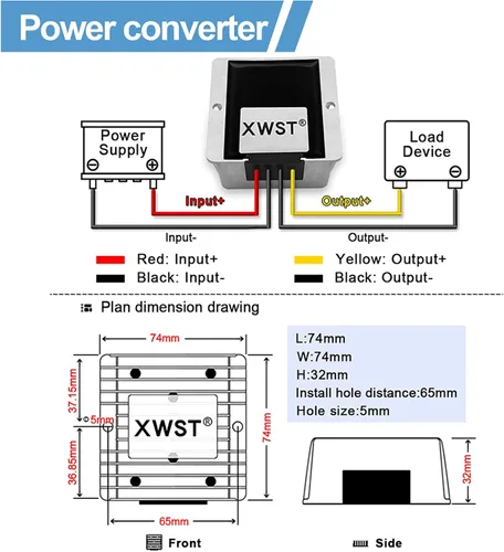 Vista 4 de DC 36 V 48 V reductor de voltaje convertidor reductor de voltaje a 5 V, 15 A, 75 W, regulador de 5 voltios, impermeable, transformador CC/CC
