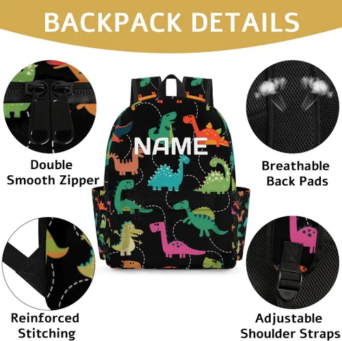 Vista 2 de OMFUNS Mochila personalizada de animales lindos para niños y niñas, mochila personalizada para niños y niñas, mochila escolar de viaje, Dinosaurio