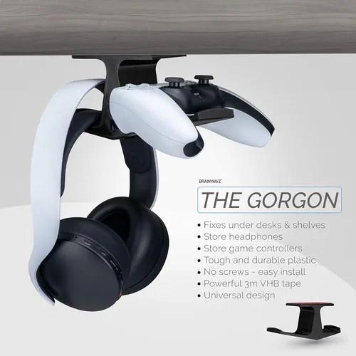 Vista 2 de BRAINWAVZ The Gorgon - Under Desk Game Controller & Headphone Holder for XBOX, PS4, PS5, Series One, Steelseries, PC & Most Gamepads & Headsets