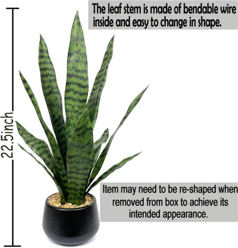 Vista 15 de Bird Fiy Planta artificial de serpiente de 22.5 pulgadas, agave artificial, Sansevieria, plantas artificiales en maceta para decoración
