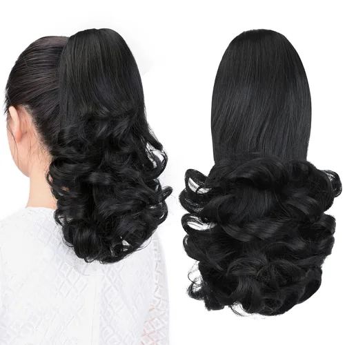 Vista 7 de extensión de cola de caballo, extensión de pelo con pinza de 12" cola de caballo rizada corta Extensión de pelo sintético de aspecto natural