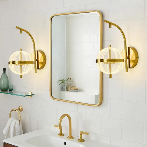 Vista 6 de UOFUS Aplique de pared dorado con pantalla acrílica de globo de mediados de siglo, moderna lámpara de pared LED de 12 W, 3000 K/4000 K/6000 K