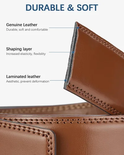 Vista 5 de BOSTANTEN Cinturón de cuero con trinquete para hombre, vestido e informal con hebilla ajustable, recorte para adaptarse
