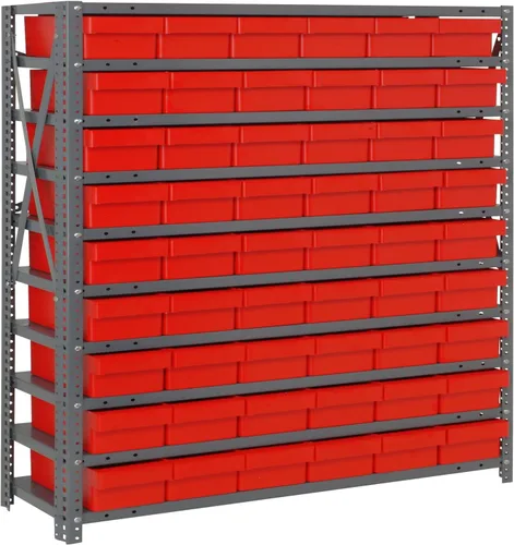 Vista 70 de Quantum QSBU-245BK Heavy Duty Shelving Unit with (7) Shelves and (24) QUS245 Black Bins for Garage Warehouse Storage Distribution 400 lb Load