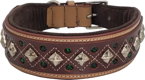Vista 5 de Blazing Paws Darlington - Collar de perro de cuero de lujo de 2 pulgadas de ancho para perros grandes, hecho a mano de gamuza acolchado de cristal