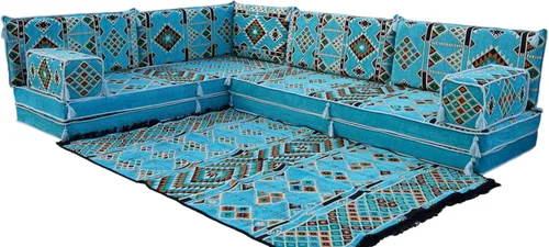 Vista 28 de arabicsofa Juego de sofás árabes tradicionales en forma de L - Sofás seccionales marroquíes - Asientos Majlis orientales para sala de estar