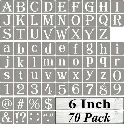 Vista 13 de Plantillas de letras del alfabeto de 1 pulgada para pintar, paquete de 70 plantillas de letras y números con letreros para pintar sobre madera