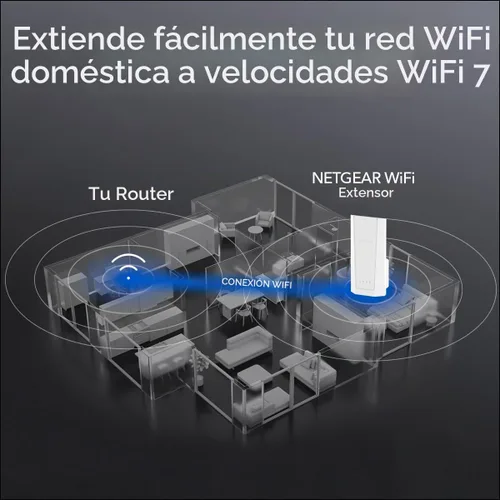 Vista 3 de NETGEAR Nighthawk WiFi 7 Extender EXS18, hasta 1,200 pies cuadrados, 3,6