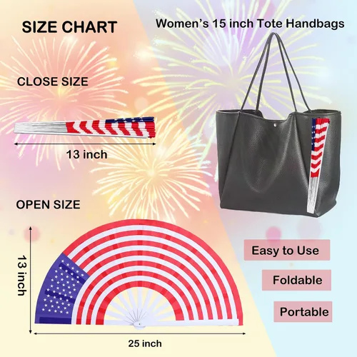 Vista 5 de Abanicos de mano plegables con bandera americana - Abanico grande de 13 pulgadas para rave, abanico que hace ruido y chasquea para baile de línea al