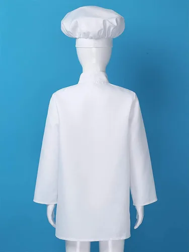 Vista 5 de ZUYPSK Conjunto de disfraz de chef para niñas y niños chaqueta de cocina juego de rol Halloween disfraces accesorios de fotografía para niños