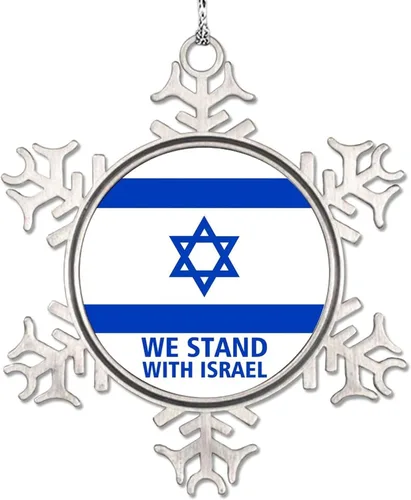 Vista 19 de Adornos de copo de nieve con la bandera estadounidense de Israel United We Stand with Israel, decoraciones de Navidad para árbol, adornos de Navidad
