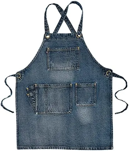 Vista 2 de Delantal ajustable para adultos, delantal de mezclilla con bolsillo, accesorios de cocina para mujeres y hombres, dos colores y 2 tamaños