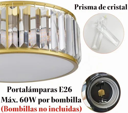 Vista 5 de Lámpara de techo moderna de cristal de montaje empotrado dorado
