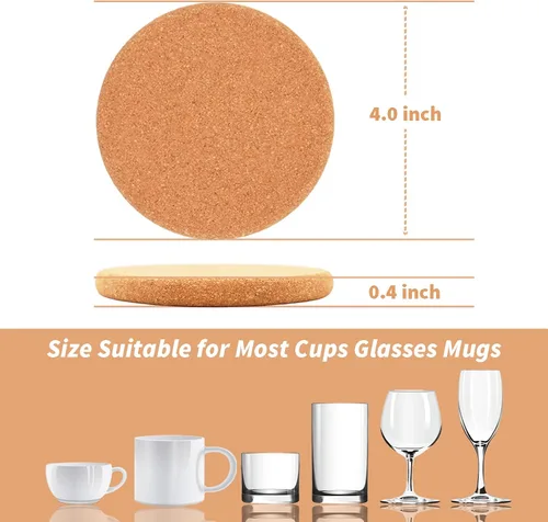 Vista 2 de ToolMenu - Posavasos de corcho absorbentes para bebidas, 6 unidades, borde redondo de 4 pulgadas, resistentes al calor, reutilizables, extra