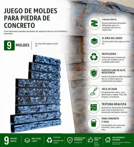 Vista 2 de SvitMolds Moldes de Hormigón Set de Bricolaje 9 Moldes de Plástico para Hormigón, Yeso, Pared, Piedra, Cemento, Azulejos, Molde ABS Piedras