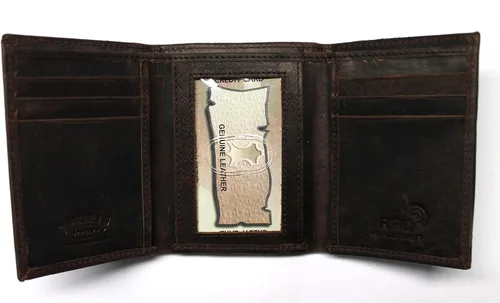 Vista 2 de Cartera triple plegable para bomberos de cuero "Crazy Horse" con protección RFID, Marrón, Talla única, Trifold