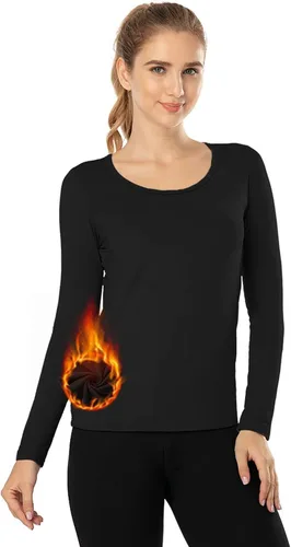 Vista 78 de MANCYFIT Tops térmicos para mujer, camisa con forro polar, manga larga, capa base, cuello en V