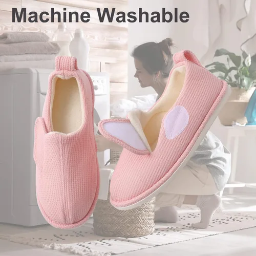 Vista 7 de IIITHREE Pantuflas de espuma viscoelástica suaves y ligeras para mujer con forro que absorbe la humedad, cierre ajustable y pantuflas de casa