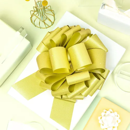 Vista 6 de LeZakaa Lazo de regalo dorado de 12 pulgadas, lazo gigante con purpurina, lazo para automóvil, lazo grande gigante para decoración de regalos