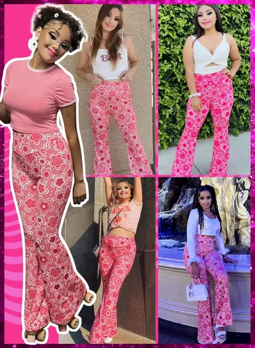 Vista 6 de Pantalones acampanados de los años 70 para mujer, traje EDC Rave Festival de cintura alta, parte inferior acampanada, bohemios, lindos pantalones