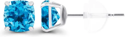Vista 2 de Solid 925 Sterling Silver Gold Plated 5mm Cushion Cut Genuine Birthstone Stud Earrings For Women Natural or Created Hypoallergenic Gemstone Stud