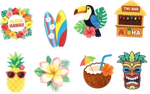 Vista 9 de Ercadio Paquete de 24 adornos para tartas de flamencos hawaianos con purpurina rosa, flamencos Luau, decoración hawaiana tropical de verano, Aloha