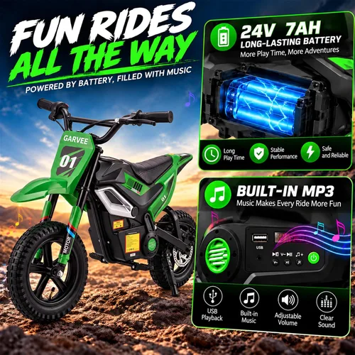 Vista 3 de Garvee Bicicleta de cross eléctrica de 24 V para niños de 5 +, 12 MPH Greena