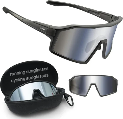 Vista 7 de V-SUP Non-Polarized Sport Sunglasses Men UV400 Shield Marco negro mate/espejo azul
