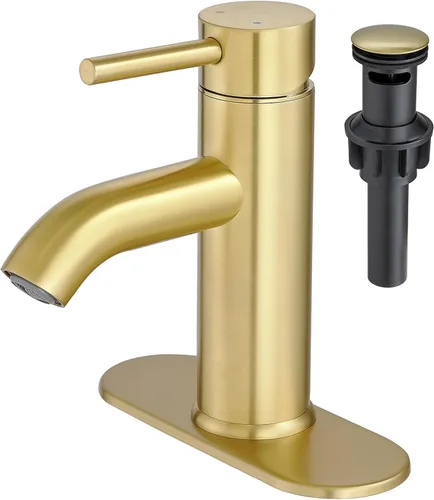 Vista 9 de Grifo de Baño Negro de Una Sola Manija, Grifo de Lavabo de Baño con Desagüe Pop-up, Grifo de Lavabo RV, Grifo Mezclador de Lavabo con Placa