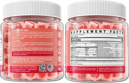Vista 8 de Gomitas de complejo de vitamina B1 y vitamina B metilada, vitaminas B amigables con GLP-1 + benfotiamina + tiamina e inositol, multivitaminas B1 B2