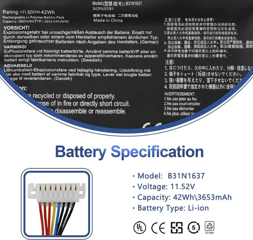Vista 2 de ANTIEE B31N1637 C31N1637 - Batería de repuesto para portátil ASUS VivoBook X510 X510U X510UQ X510UA X510UAR X510UF S15 S510U S510UF S510UQ S510UN