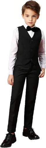 Vista 2 de Yanlu Conjunto de trajes formales de esmoquin para niños, color azul y negro, traje ajustado para bodas