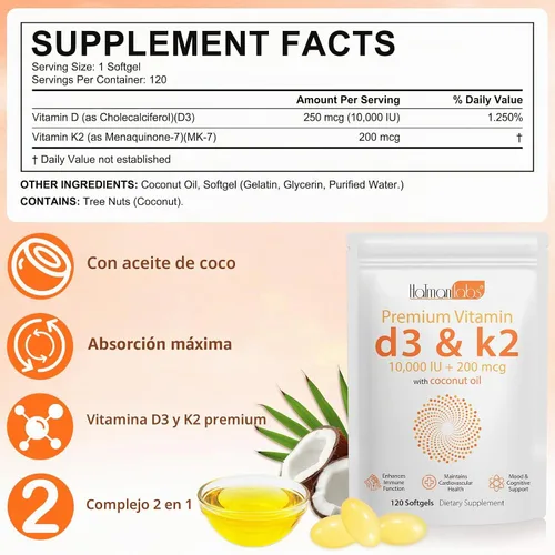 Vista 6 de newseel Cápsulas de vitamina D3 K2, suplemento de vitamina D3 y K2, suplemento de vitamina D3 y K2, suplemento D3, cápsulas blandas de aceite