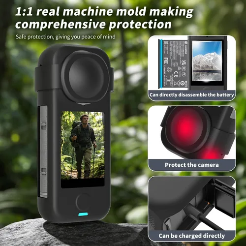 Vista 4 de Kit de protección de cámara para insta 360 X4 Air Accesorios Incluye-Protector de pantalla/Protector de lente/cubierta protectora de silicona/funda