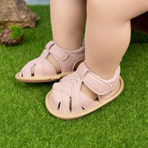 Vista 33 de Meckior Sandalias de verano con punta abierta y suave de piel sintética para bebés y niñas pequeñas