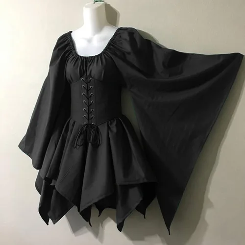 Vista 3 de Elogoog Vestido victoriano, disfraz renacentista para mujer, sexy, vestido de fiesta de cosplay, manga de murciélago, vestido gótico con corsé